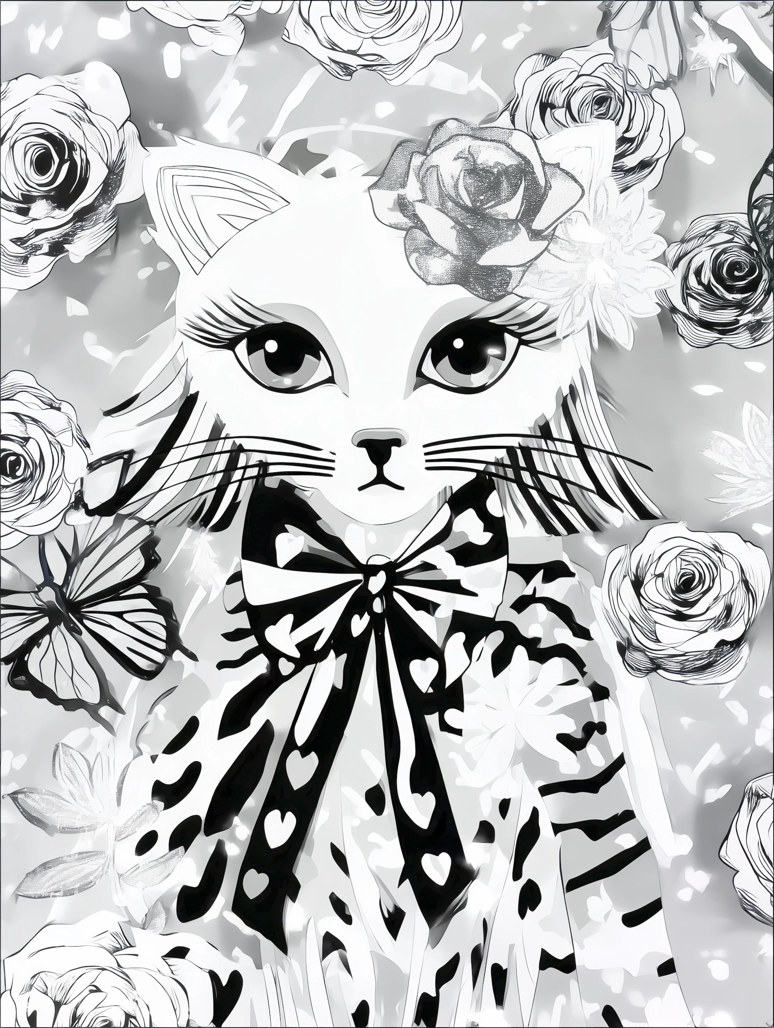 Free printable kitten coloring page featuring short hair cat
